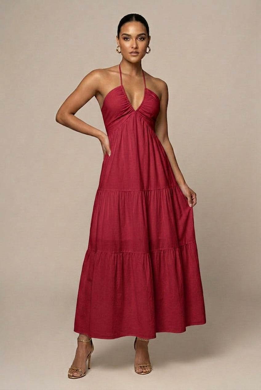 Backless Halter Maxi Dress