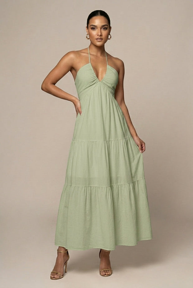 Backless Halter Maxi Dress